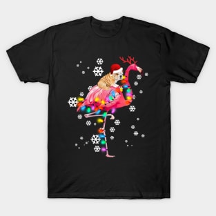 Bulldog riding Flamingo Christmas T-Shirt